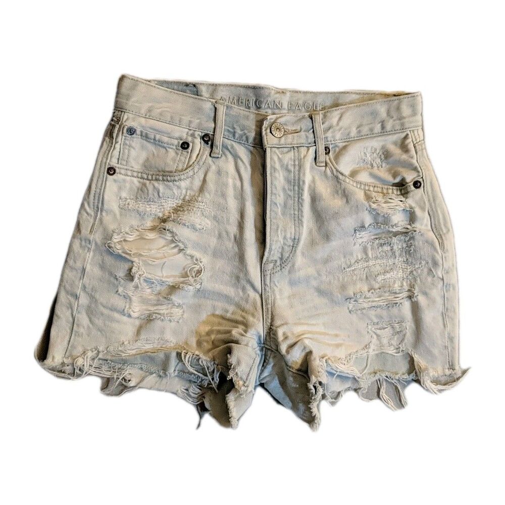 AEO American Eagle Shorts Women 0 Button Fly Denim Distressed Washed Out Cut-Off